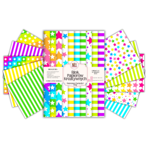 Blok Papierów Kreatywnych Neonowe Gwiazdy i Pasy - do Scrapbookingu i Journalingu MaDam Creative