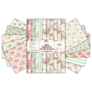 Blok Papierów Kreatywnych Różowo-Zielone Róże Vintage - do Scrapbookingu i Journalingu MaDam Creative