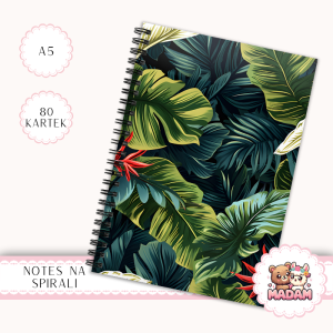 Notes A5 w kropki 80 kartek Liście Tropikalne Ciemne Tło MaDam Creative