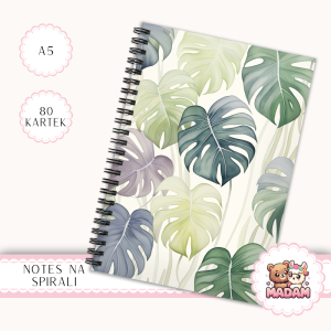 Notes A5 gładki 80 kartek Liście Monstery Pastelowe Boho MaDam Creative
