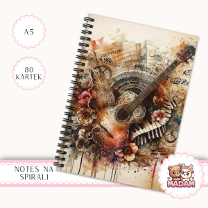 Notes A5 w kratkę 80 kartek Gitara Retro Muzyczny Styl Vintage MaDam Creative