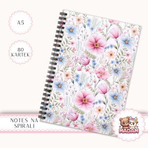 Notes A5 w kratkę 80 kartek Kwiaty Pastelowy Wzór Akwarelowy MaDam Creative