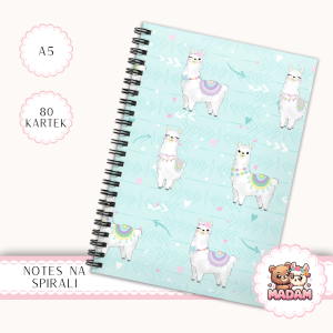 Notes A5 w kratkę 80 kartek Lama Pastelowy Turkusowy Wzór MaDam Creative