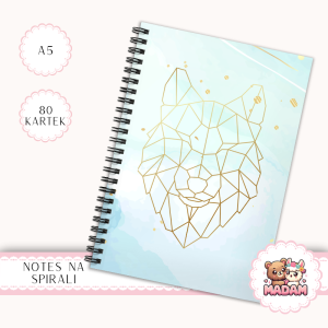 Notes A5 w kropki 80 kartek Wilk Geometryczny Turkus Złoto MaDam Creative