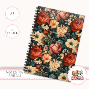 Notes A5 gładki 80 kartek Czerwone Róże Kwiaty Retro Vintage MaDam Creative