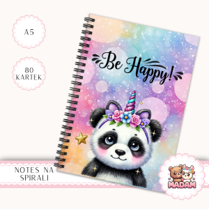 Notes A5 w kratkę 80 kartek Be Happy Panda Jednorożec MaDam Creative