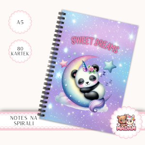 Notes A5 w kratkę 80 kartek Sweet Dreams Panda Jednorożec MaDam Creative