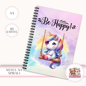 Notes A5 w kratkę 80 kartek Be Happy Jednorożec na Huśtawce MaDam Creative