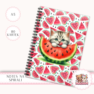 Notes A5 w kratkę 80 kartek Kot z Arbuza Owocowy Pastelowy MaDam Creative