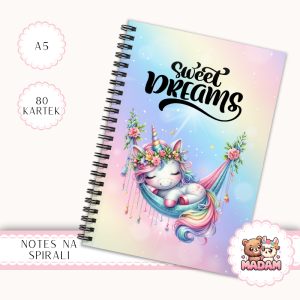Notes A5 gładki 80 kartek Sweet Dreams Jednorożec Tęczowy MaDam Creative