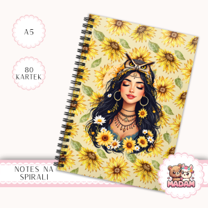 Notes A5 w kratkę 80 kartek Dziewczyna w Słonecznikach Boho MaDam Creative