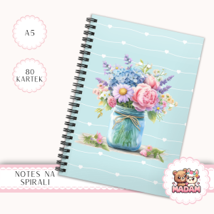 Notes A5 w kratkę 80 kartek Bukiet Kwiatów w Słoiku Niebieski MaDam Creative