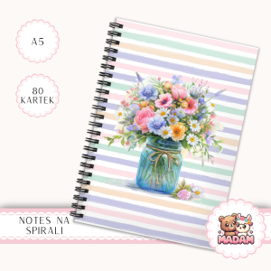 Notes A5 gładki 80 kartek Bukiet Kwiatów Pastelowe Paski MaDam Creative