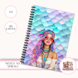 Notes A5 w kratkę 80 kartek Dziewczyna Boho Różowe Włosy MaDam Creative