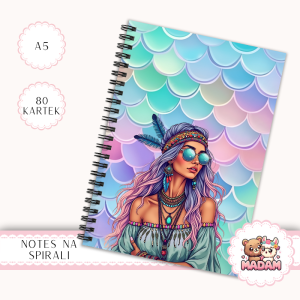 Notes A5 w kratkę 80 kartek Boho Mermaid Dziewczyna w Turkusie MaDam Creative
