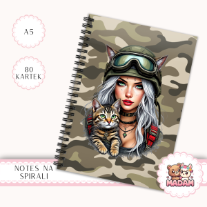 Notes A5 gładki 80 kartek Dziewczyna z Kotem Militarne Boho MaDam Creative