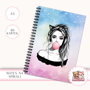Notes A5 w kratkę 80 kartek Dziewczyna z Gumą Pastelowy Styl MaDam Creative