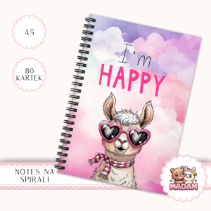 Notes A5 gładki 80 kartek Lama I'm Happy Różowy Pastelowy MaDam Creative