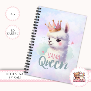 Notes A5 gładki 80 kartek Lama Queen Korona Pastelowa MaDam Creative