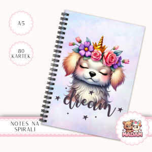 Notes A5 w kratkę 80 kartek Pies Dream Kwiatowa Korona MaDam Creative