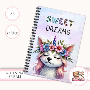 Notes A5 w kratkę 80 kartek Sweet Dreams Piesek z Kwiatami MaDam Creative