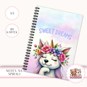 Notes A5 w kratkę 80 kartek Sweet Dreams Piesek Jednorożec MaDam Creative
