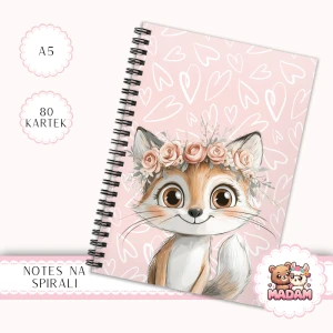 Notes A5 w kropki 80 kartek Lisek w Wianku Różowy Pastelowy MaDam Creative