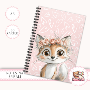 Notes A5 gładki 80 kartek Lisek w Wianku Różowy Pastelowy MaDam Creative