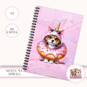 Notes A5 gładki 80 kartek Piesek w Donucie Jednorożec MaDam Creative