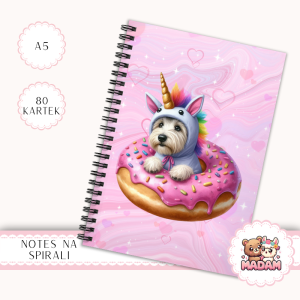 Notes A5 w kratkę 80 kartek Piesek Jednorożec Donut Różowy 2 MaDam Creative