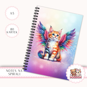 Notes A5 gładki 80 kartek Kot Aniołek Tęczowe Skrzydła MaDam Creative
