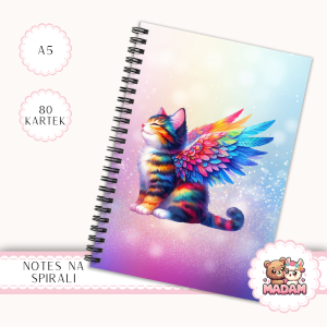 Notes A5 gładki 80 kartek Kot Tęczowe Skrzydła Pastelowy MaDam Creative