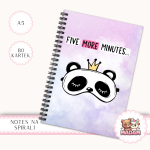 Notes A5 gładki 80  kartek Panda Five More Minutes MaDam Creative