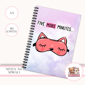 Notes A5 w kratkę 80 kartek Lisek Five More Minutes MaDam Creative
