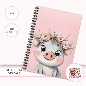 Notes A5 w kropki 80 kartek Świnka w Wianku Kwiatowym MaDam Creative