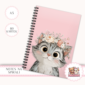 Notes A5 w kratkę 80 kartek Kot w Wianku Pastelowy Róż MaDam Creative