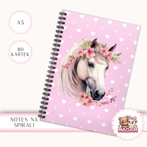 Notes A5 kropki 80 kartek Koń w Kwiatach Różowe Serduszka MaDam Creative