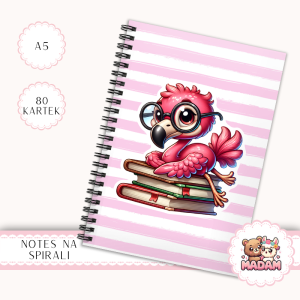Notes A5 w gładki 80 kartek Flaming z Książkami Różowy MaDam Creative