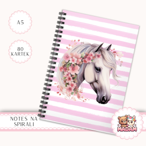 Notes A5 w kropki 80 kartek Koń z Kwiatami Pastelowe Paski MaDam Creative