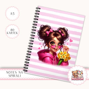 Notes A5 w kropki 80 kartek Dziewczyna z Kwiatami Różowa Bluza MaDam Creative