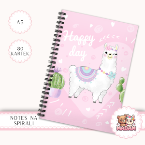 Notes A5 w kratkę 80 kartek Lama Happy Day Różowy Styl MaDam Creative