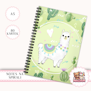 Notes A5 gładki 80 kartek Lama z Kaktusami Zielony Pastel MaDam Creative