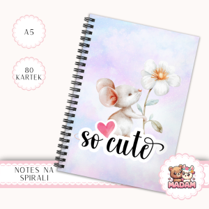 Notes A5 gładki 80 kartek Myszka So Cute z Kwiatkiem MaDam Creative