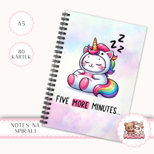 Notes A5 w kratkę 80 kartek Jednorożec Five More Minutes MaDam Creative