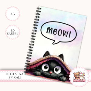 Notes A5 w kratkę 80 kartek Czarny Kot Meow Kocyk MaDam Creative
