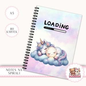 Notes A5 w kratkę 80 kartek Jednorożec Loading na Chmurce MaDam Creative