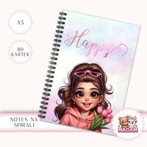 Notes A5 gladki 80 kartek Dziewczyna Happy z Tulipanami MaDam Creative