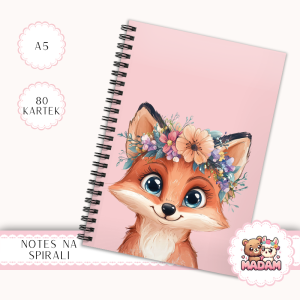 Notes A5 gładki 80 kartek Lisek w Wianku Kwiatowym MaDam Creative