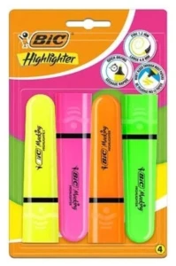 Zakreślacze Flat Highlighter neon mix 4szt blister, BiC