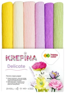 Krepina marszczona 25x100cm, MIX Delicate - 6-kol., 6 rolek, Happy Color